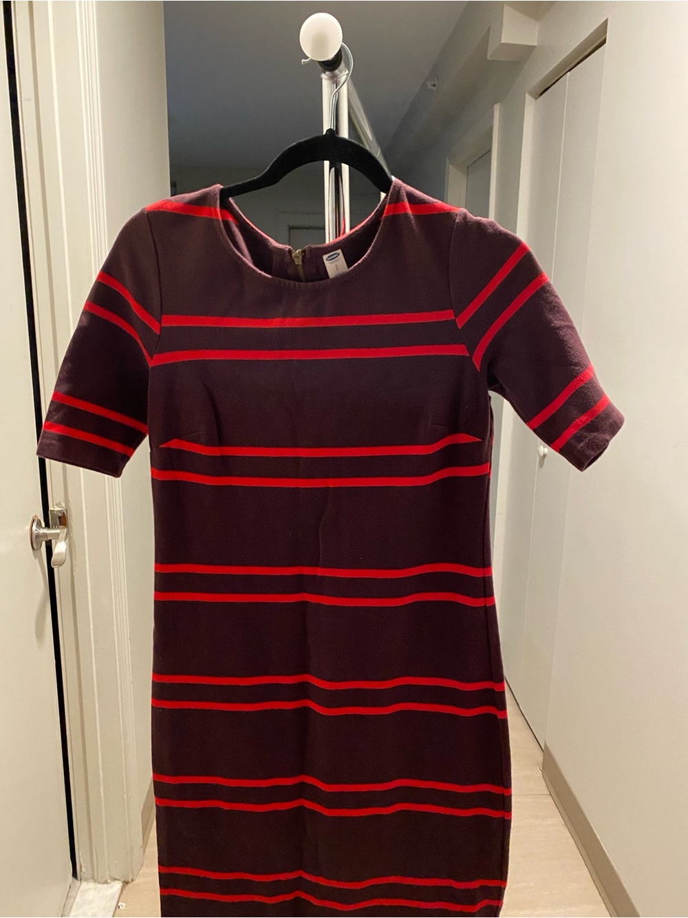 Old Navy Striped Midi Knit Dress in Red and Dark Brown - Picture 5 of 11